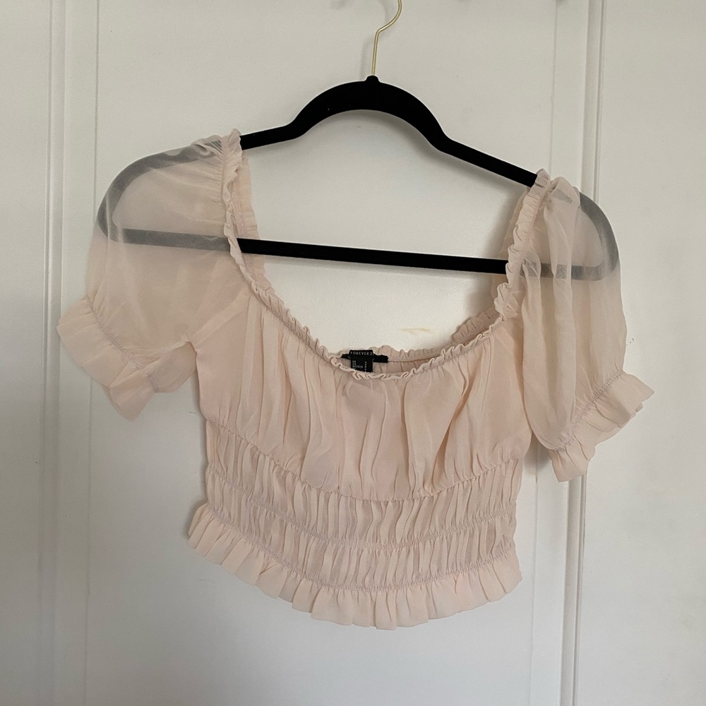 Forever 21 baby pink chiffon smocked crop top